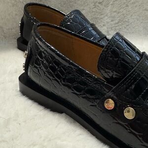 Ganni Black Croc Embossed Patent Leather Loafers Size 36 (US 6)